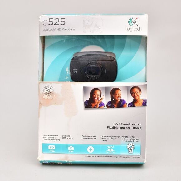 TESTED LOGITECH C525 HD WEBCAM USB PORTABLE 360 ROTATING 720P AUTO FOCUS W/MIC - Picture 1 of 2